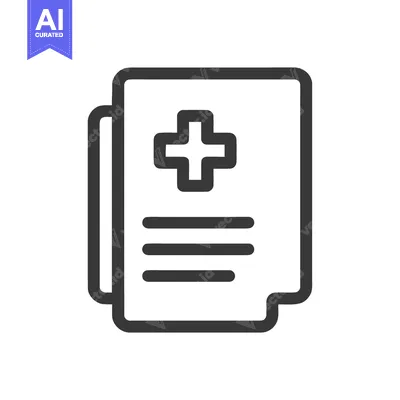 Aset desain premium: Medical Record Icon: Clean Line Art with Cross Symbol