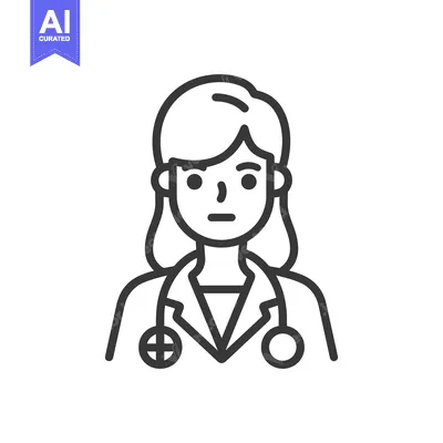 Premium design asset: A line drawing depicting a female medical doctor illustration