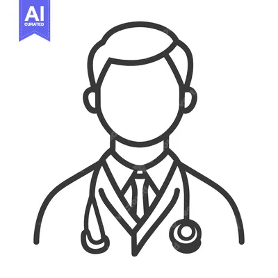 Aset premium populer: The outline illustration of a doctor wearing a stethoscope around his
