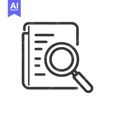 Aset desain premium: Document Search Icon: Magnifying Glass Over Paper Stack, Line Art