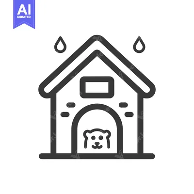 Aset desain premium: Dog House with Rain Drops and Dog Inside