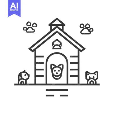 Premium design asset: Dog House with Two Dogs and Paw Prints in the Clouds