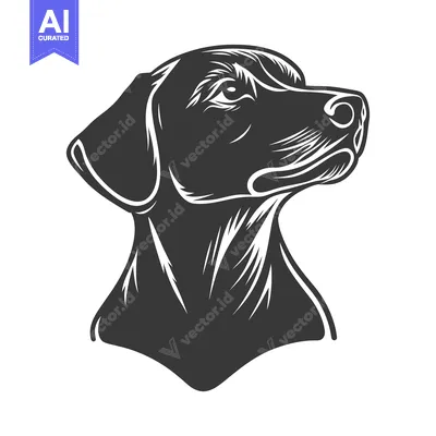 Aset desain premium: Silhouette illustration of a dog looking attentively upwards with focu