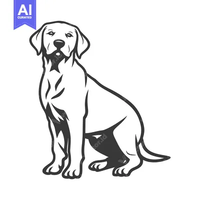 Aset premium populer: A simple black and white illustration of a sitting dog