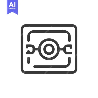 Aset desain premium: Schematic Icon of a Safe with Central Lock Mechanism in Outline Style