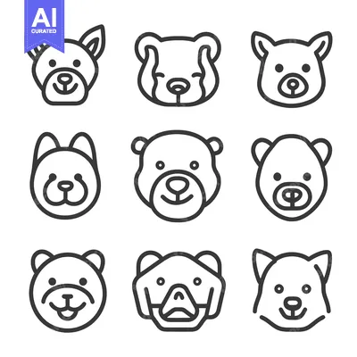 Aset premium populer: Nine different stylized illustrations of animal head icons