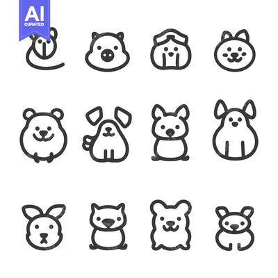 Premium design asset: Outlined and stylized illustrations depicting various kinds of cute an