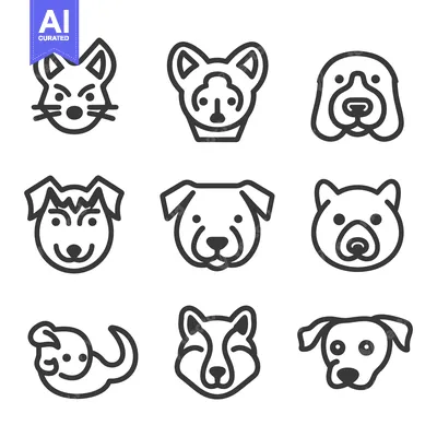 Aset desain premium: Illustrated Icons Showcasing Different Breeds and Dog Facial Expressio