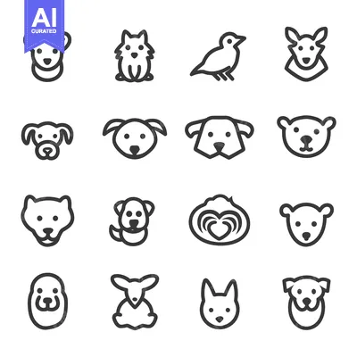 Premium design asset: Simple line art of various animal heads and body shapes