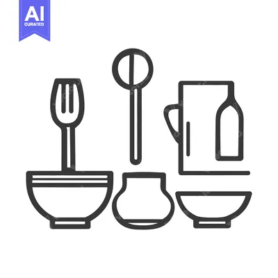 Premium design asset: A monochrome depiction of kitchen tools and essential utensils