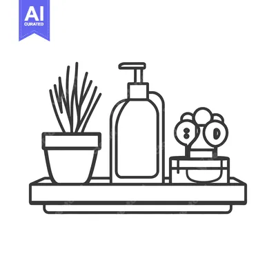 Aset desain premium: A black and white minimalist illustration of bathroom decor