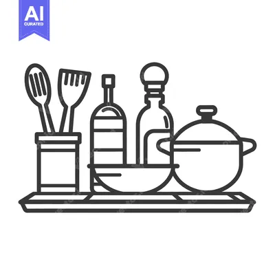 An illustration of kitchenware and utensils on a serving tray
