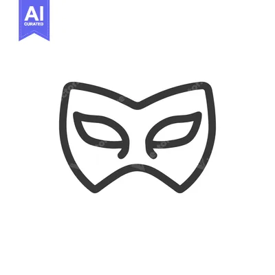 Aset desain premium: Minimalist Carnival Mask Icon: Elegant Line Art on White Background