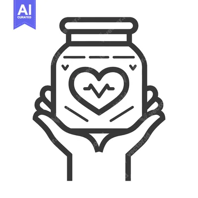Aset premium populer: Hands holding a jar with a heart shape and pulse symbol