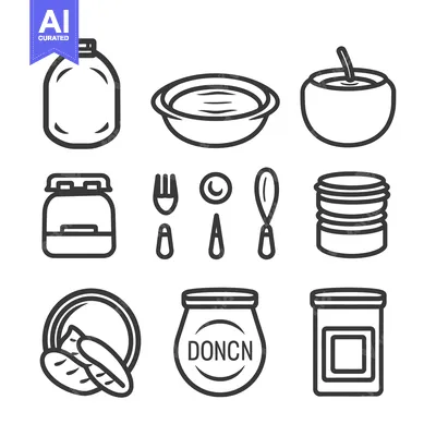 Popular premium asset: Black and white line illustrations of various food items and utensils
