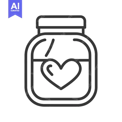 Aset desain premium: A black line drawing of a jar containing a heart shape