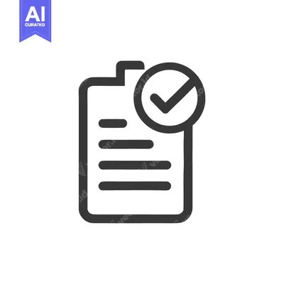Completed Document Icon: Checklist with Checkmark, Dark Outline on Whi