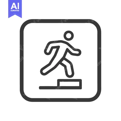 Aset premium populer: Ascending Steps: Minimalist Icon of a Figure Climbing Stairs in a Roun