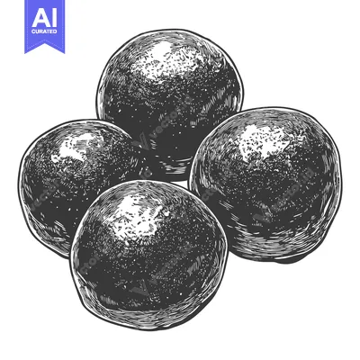 Aset premium populer: An illustration of four round dark fruits clustered together