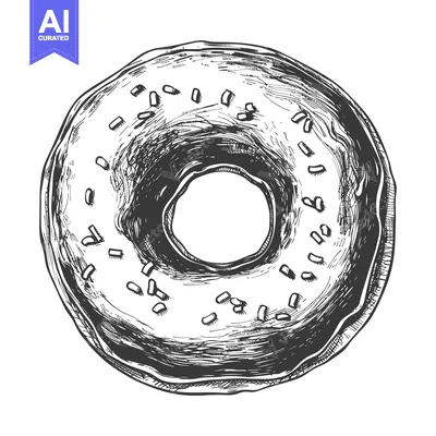 Popular premium asset: Detailed drawing of a glazed doughnut with sprinkles in monochrome sty