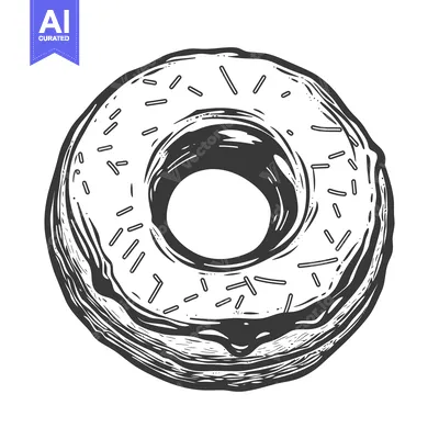 Aset premium populer: A detailed grayscale illustration of a sprinkled glazed donut