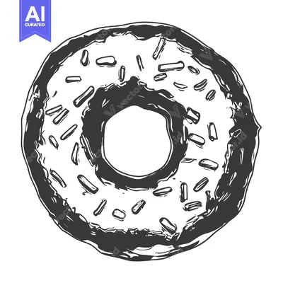 Aset desain premium: A delicious drawing of a frosted doughnut with sprinkles on top