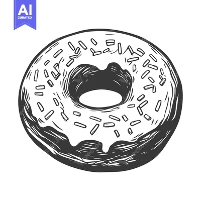 Aset desain premium: A black and white illustration depicting a sprinkled glazed donut
