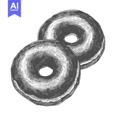 Two Glazed Donuts in an Engraved Style Illustration