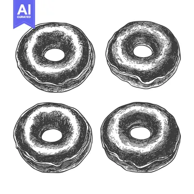 Four Glazed Donuts Illustrated in a Vintage Style