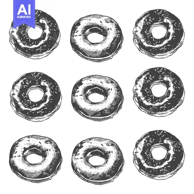 Aset premium populer: Nine Delicious Sprinkled Donuts Arranged in a Grid