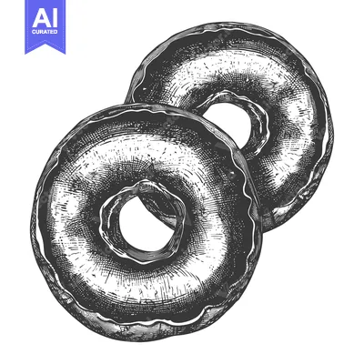 Two Delicious Glazed Donuts Drawn in Ink