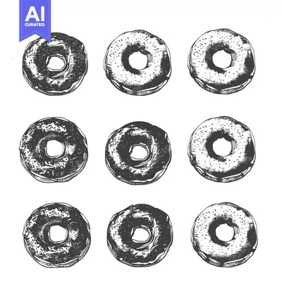 Premium design asset: Nine Delicious Donuts Illustrated In Black And White