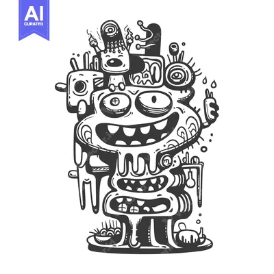 Aset premium populer: Doodle Illustration of a Bizarre, Abstract, and Grotesque Creature