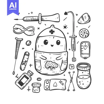 Popular premium asset: Doodle Illustration of a Cute Cartoon Baby Wearing a Diaper and Surrou