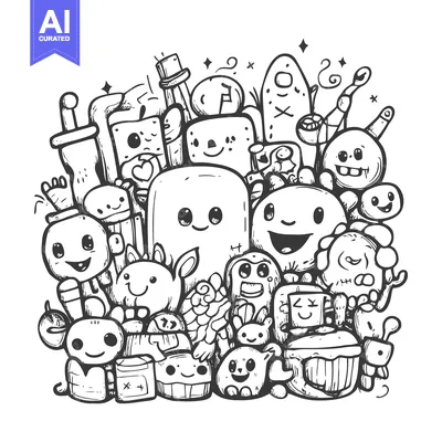Aset premium populer: Doodle Illustration of a Group of Smiling Cartoon Creatures