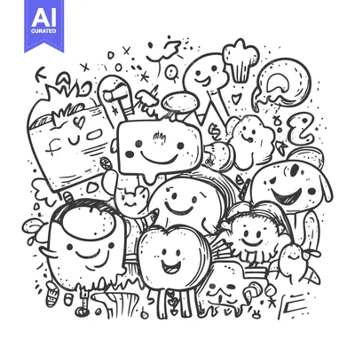 Aset premium populer: Doodle Illustration of Cartoon Characters with Smiling Faces