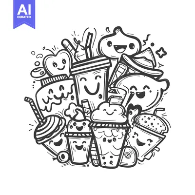 Premium design asset: Doodle Illustration of Cute Food and Drink Characters