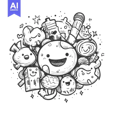 Aset premium populer: Doodle Illustration of Smiling Earth Surrounded by Planets and Stars