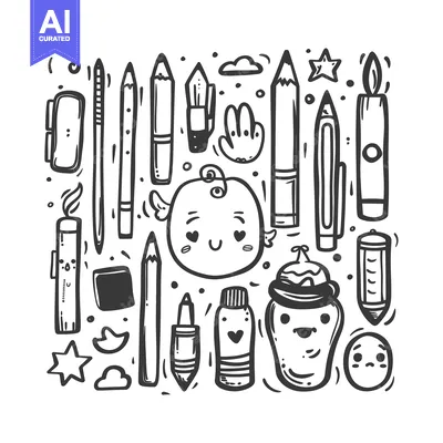 Doodle Illustration of Various Cute Stationery Items