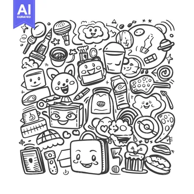 Aset premium populer: Doodle Illustration of Various Objects with Smiling Faces