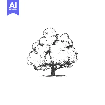 Aset premium populer: Hand drawn illustration depicts a leafy tree against a blank backgroun