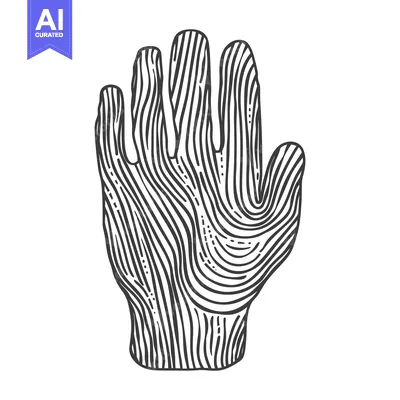 Aset desain premium: Detailed monochrome illustration of a human hand raised upward