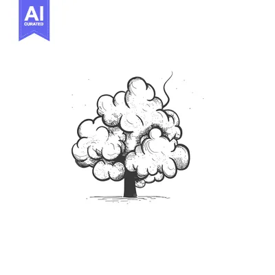 Premium design asset: A black and white tree illustration on a white background