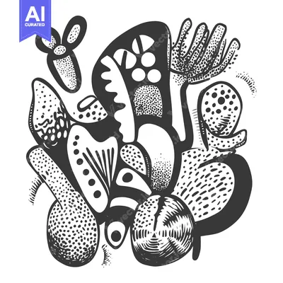 Aset desain premium: An abstract illustration of various stylized shapes and elements
