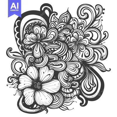 Aset premium populer: Intricate monochromatic floral illustration composed of stylized elega