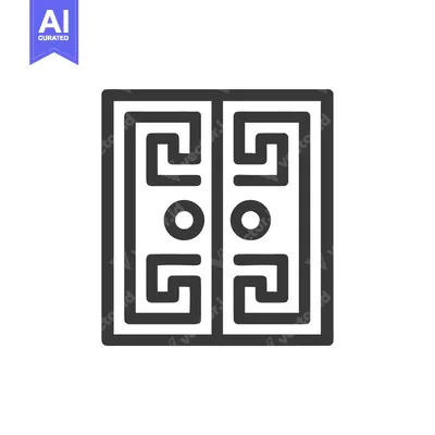 Aset desain premium: Geometric Maze Door Icon: Symmetrical Design with Circular Accents
