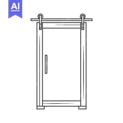 Aset desain premium: Minimalist Sliding Barn Door Illustration with Track and Handle, Outli