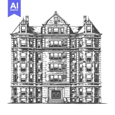 Aset desain premium: Elegant Brick Building Architectural Drawing