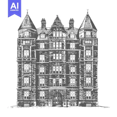 Premium design asset: Majestic Stone Building Architectural Drawing