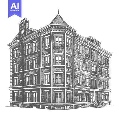 Aset premium populer: A Detailed Drawing Of An Old Brick Building